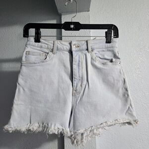 Divided Light Blue Jean Shorts with Frayed Hem